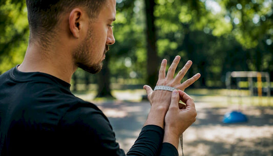 Torwart misst den Umfang seiner Hand